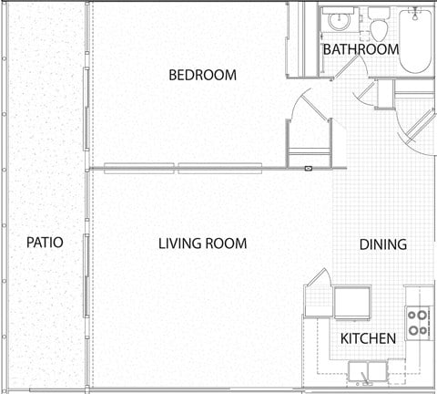 Floor plan for 1 bed, 1 bath, 700 sqft